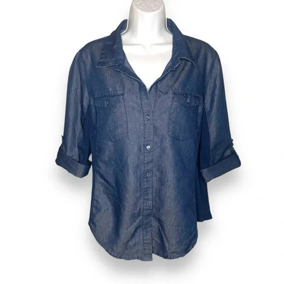 Cavalini Petite Collection Dark Wash Denim Shirt, PXL, ButtonUp with 3/4 Sleeves - Picture 8 of 8